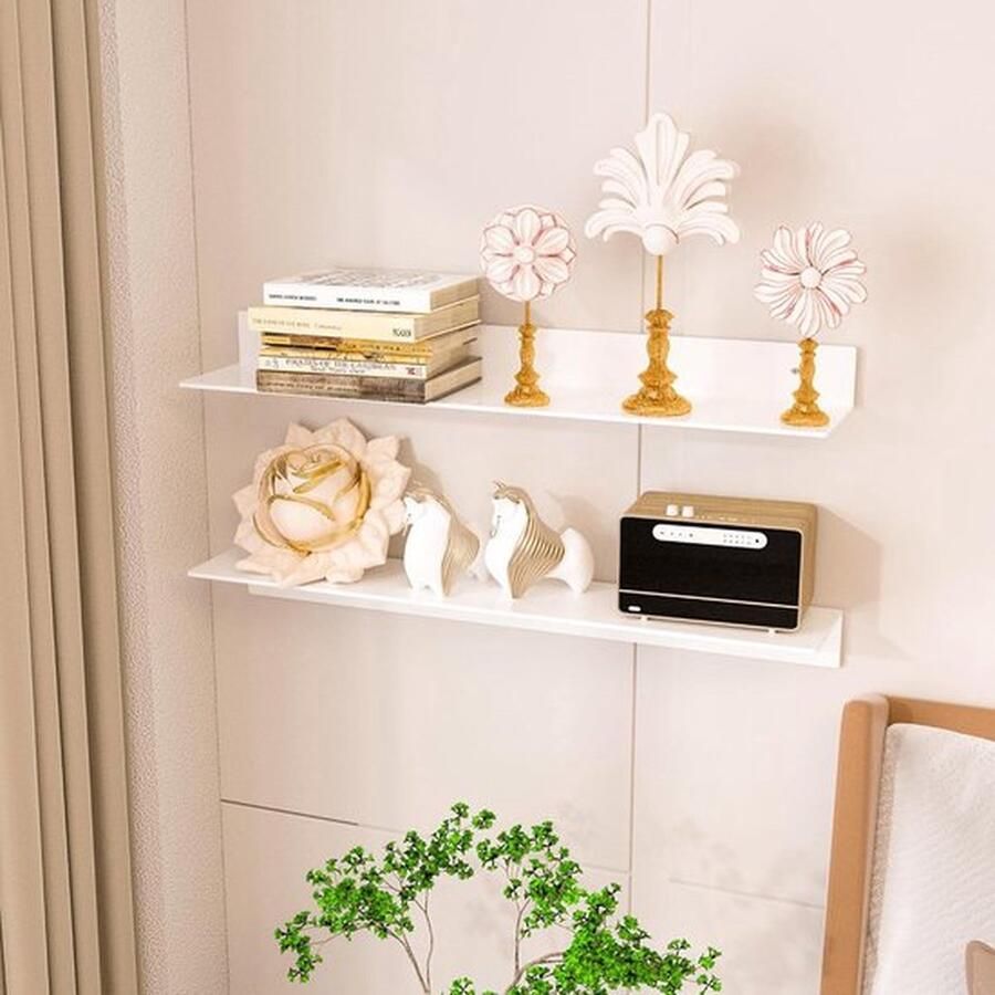 Mrs. Jones 76 cm witte zwevende planken voor wanddecoratie acryl organizer opslag wandplankhouder met een gratis schroevendraaier 2 stuks (76 cm)