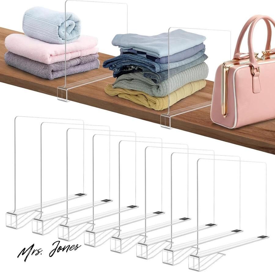 Mrs. Jones 8 stuks doorzichtige acryl plankverdelers verstelbare plankverdelers voor kledingkast afneembare kasten plankafscheider en organizer voor slaapkamer badkamer