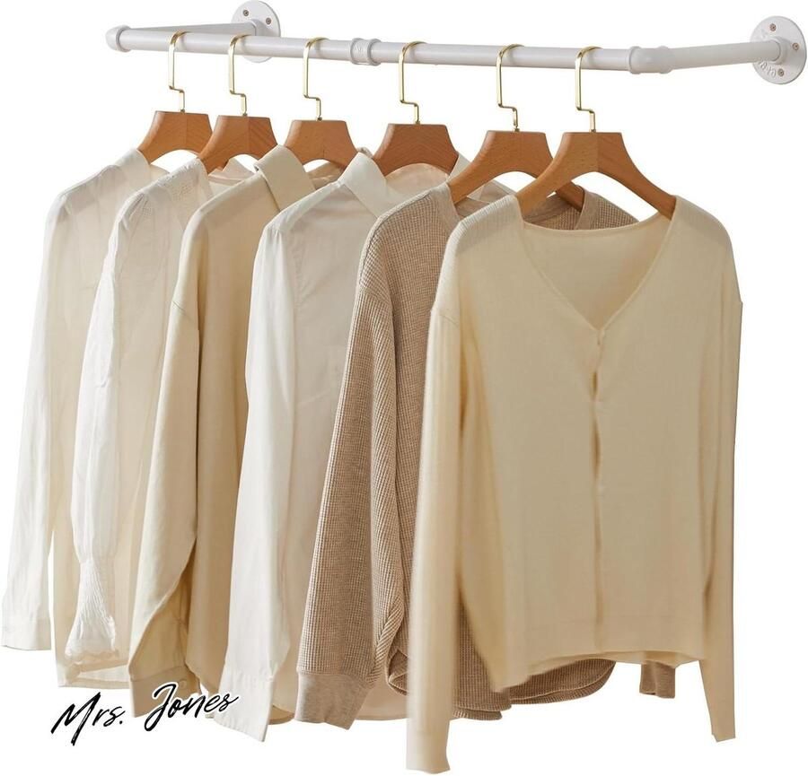 Mrs. Jones 94-cm wandmontage kapstok industrieel design afneembaar kledingrek ruimtebesparend belastbaar tot 50 kg twee bases wit