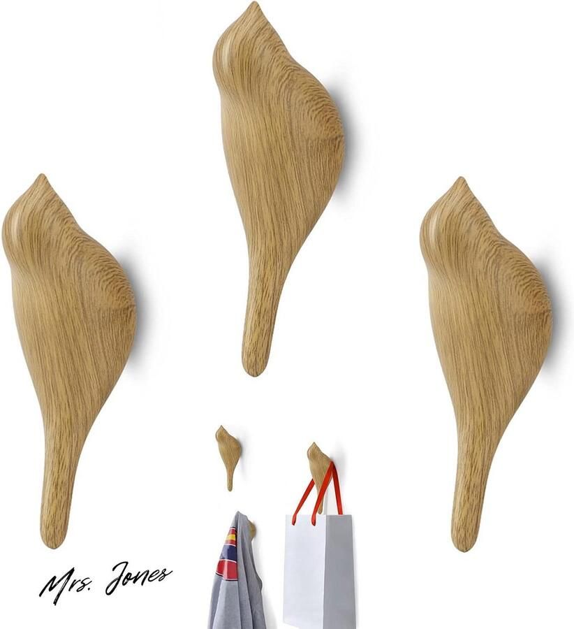 Mrs. Jones 95Street Vogel kapstokhaak 3 stuks hars kapstokhaken houten wandhaak gemonteerde decoratie wandhaak voor hoed handdoek tas slaapkamerdeur houtkorrel