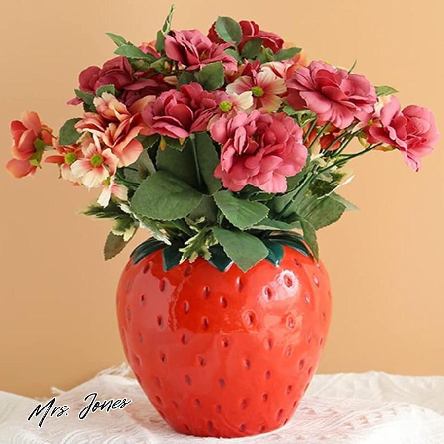Mrs. Jones Aardbei Vaas Rode-Vazen Bloemenvaas Moderne Keramische Tafel Decoratie Pampas Gras Tulpenvaas 15x15x15 cm