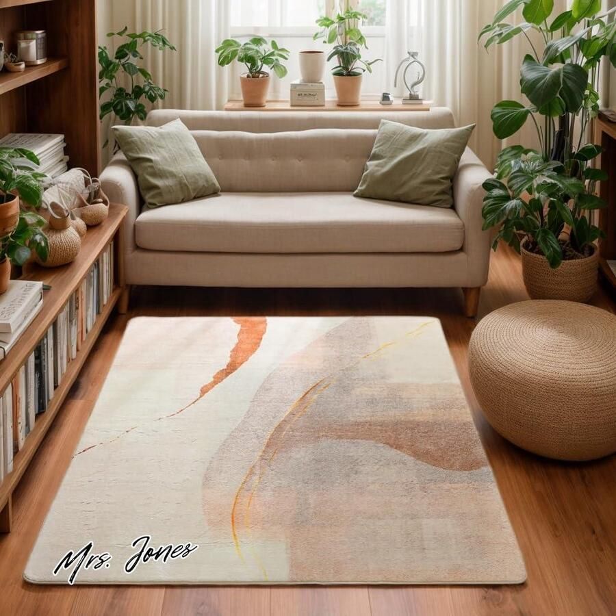 Mrs. Jones Abstract Tapijt Imitatie Kasjmier Modern Woonkamer Slaapkamer Gang Zacht Antislip Indoor Wasbaar Bruin Goud 120 x 160 cm YR1516