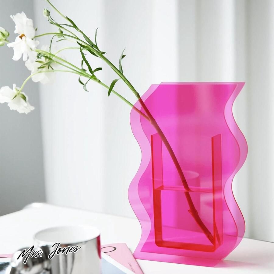 Mrs. Jones Acryl vaas moderne esthetische kamerdecoratie transparante retro decoratie acryl kunst vaas decoratie slaapkamer woonkamer tafel kantoor Rosa met de hand beschilderd vintage stijl