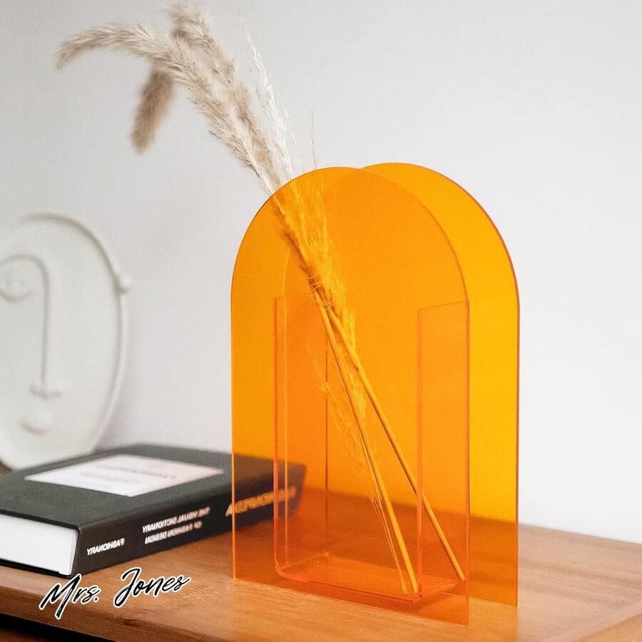 Mrs. Jones Acryl vaas moderne esthetische kamerdecoratie transparante retro decoratie acryl kunst vaas decoratie slaapkamer woonkamer tafel kantoor oranje