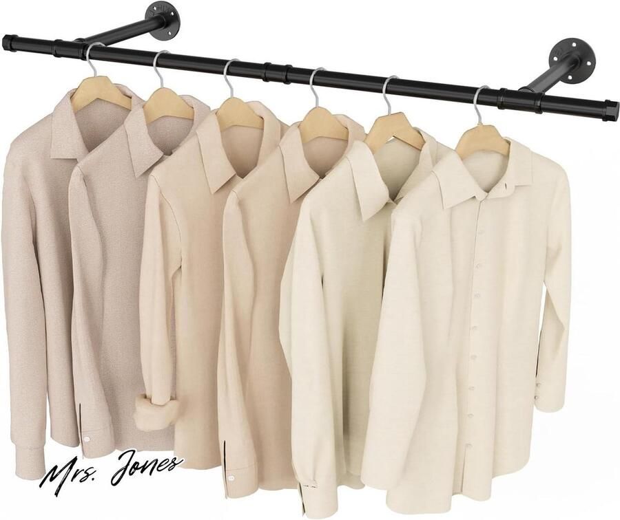 Mrs. Jones Afneembare Kledingstang voor Wandmontage Industrieel Ontwerp 112 cm Zwart Kledingopbergers Woonkamer