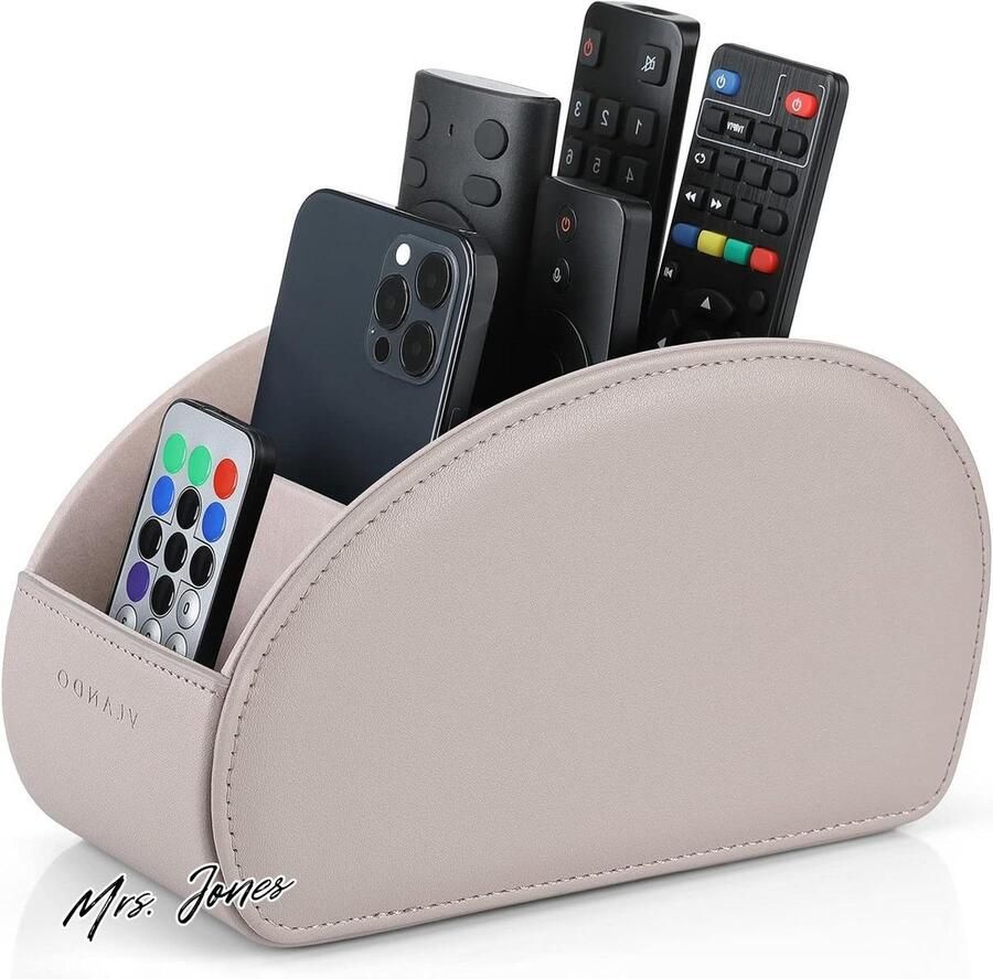 Mrs. Jones Afstandsbedieninghouder met 5 vakken voor tv dvd 4K-stick en Bluray Leer Opberghouder voor afstandsbedieningen en meer