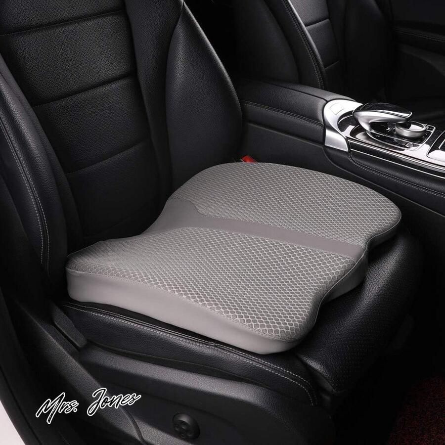 Mrs. Jones Autostoelkussen geheugenschuim zitkussen comfortabel ademend kussen grijs voor auto thuis bureaustoelen rolstoelen met luxe comfort
