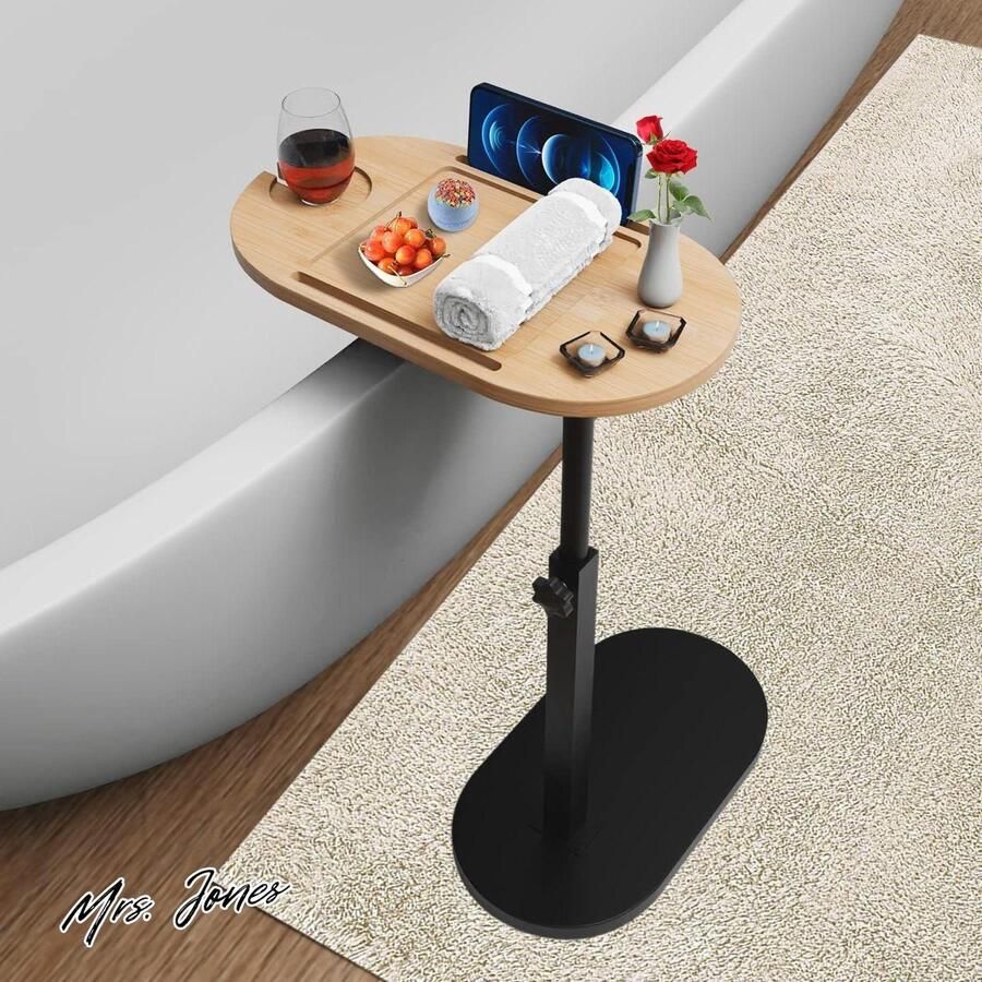Mrs. Jones Bamboe badkuip dienblad tafel verstelbare hoogte metalen beugel bed bijzetbureau bank bijzettafel
