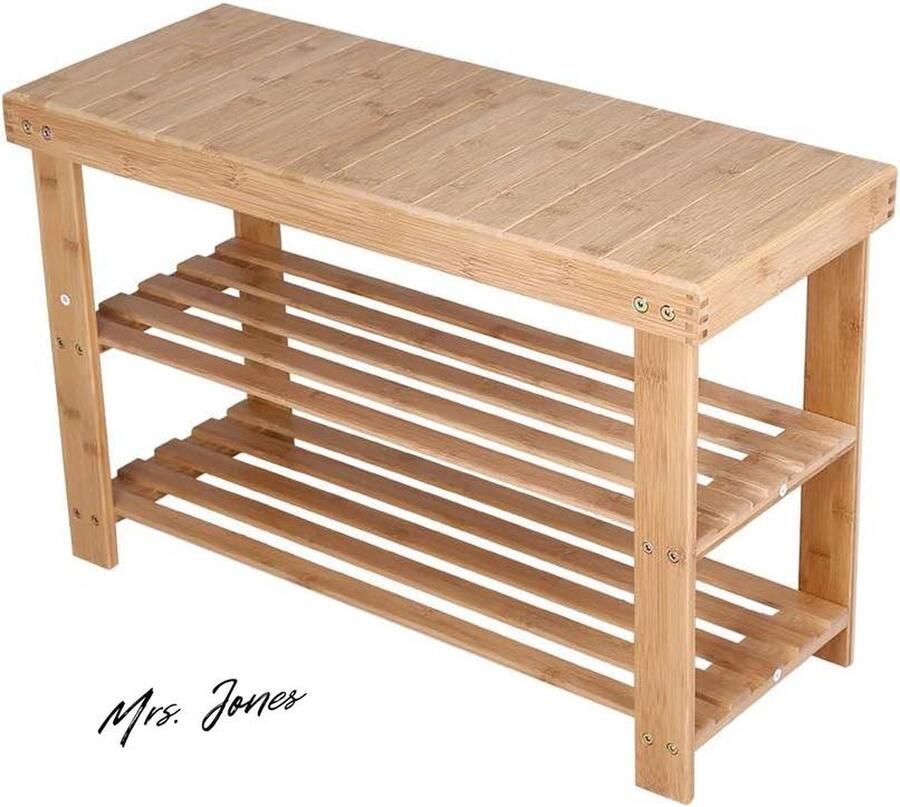 Mrs. Jones Bamboe Schoenenrek Bank 3 Tier Entryway Seat Schoen Organizer Opslag Plank Geel Opslagoplossing Binnenhuis