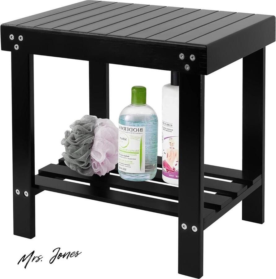 Mrs. Jones Bamboe Spa Bench Houten Zitkruk Voetsteun Scheren Kruk met Antislip Voeten Opslag Plank voor Shampoo Handdoek Werkt in Badkamer Woonkamer Slaapkamer Tuin Vrije tijd Bamboe Hout款 Voetsteun