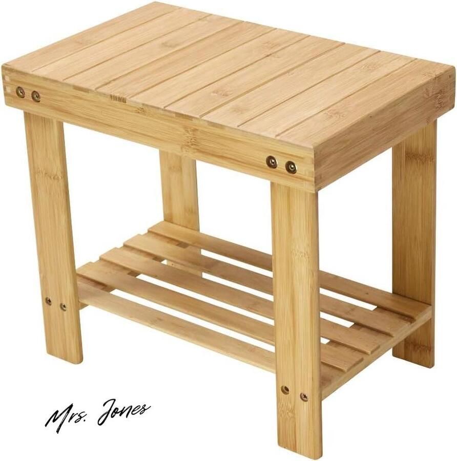 Mrs. Jones Bamboe Stap Kruk Volwassene Opslag Plank Badkamer Woonkamer Slaapkamer Natuurlijke Kleur Langere Kruk Hoogte Verstelbaar