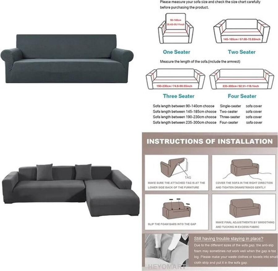 Mrs. Jones Bankhoes Bankbeschermer Geschikt voor 3-zitsbanken (180-230cm) Beschermt tegen vlekken stof krassen Zwart