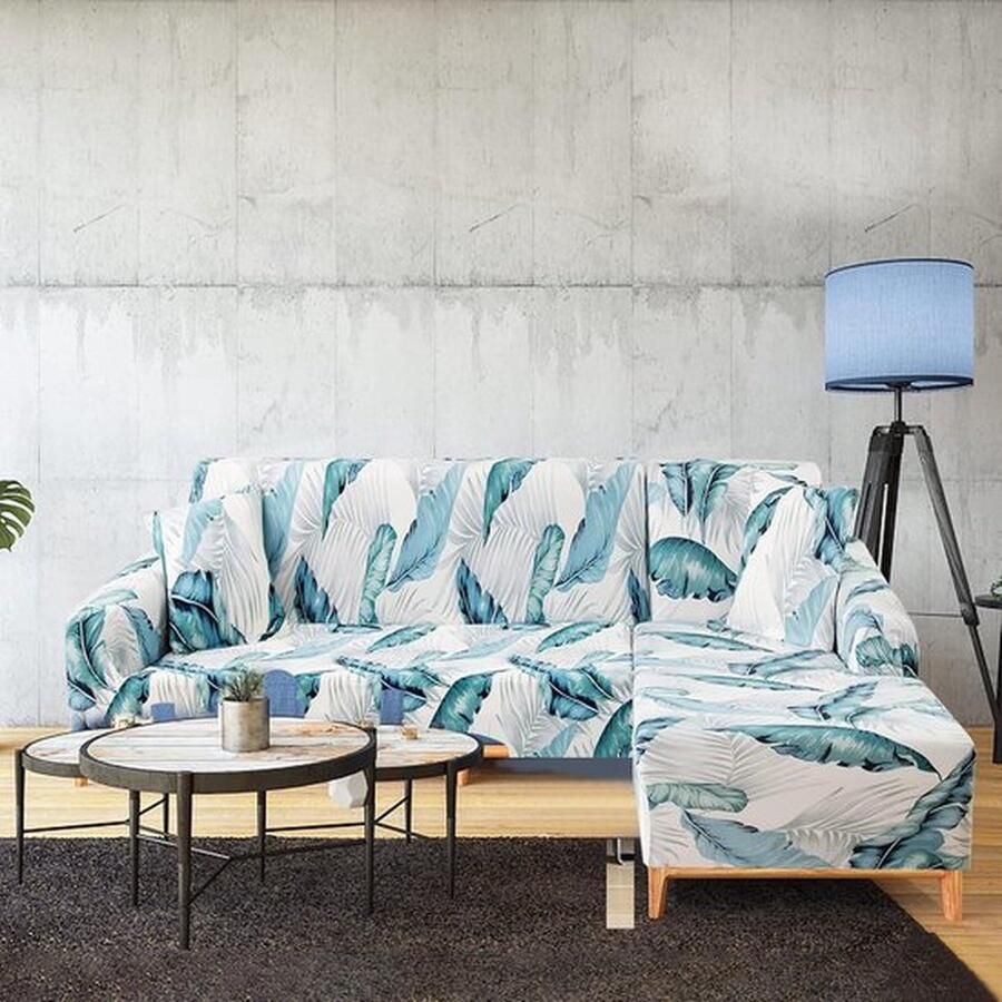 Mrs. Jones Bankhoes elastisch spandex stretch bankovertrek voor L-vorm universeel wasbaar antislip 2-zits + 2 zits groene wilde fee