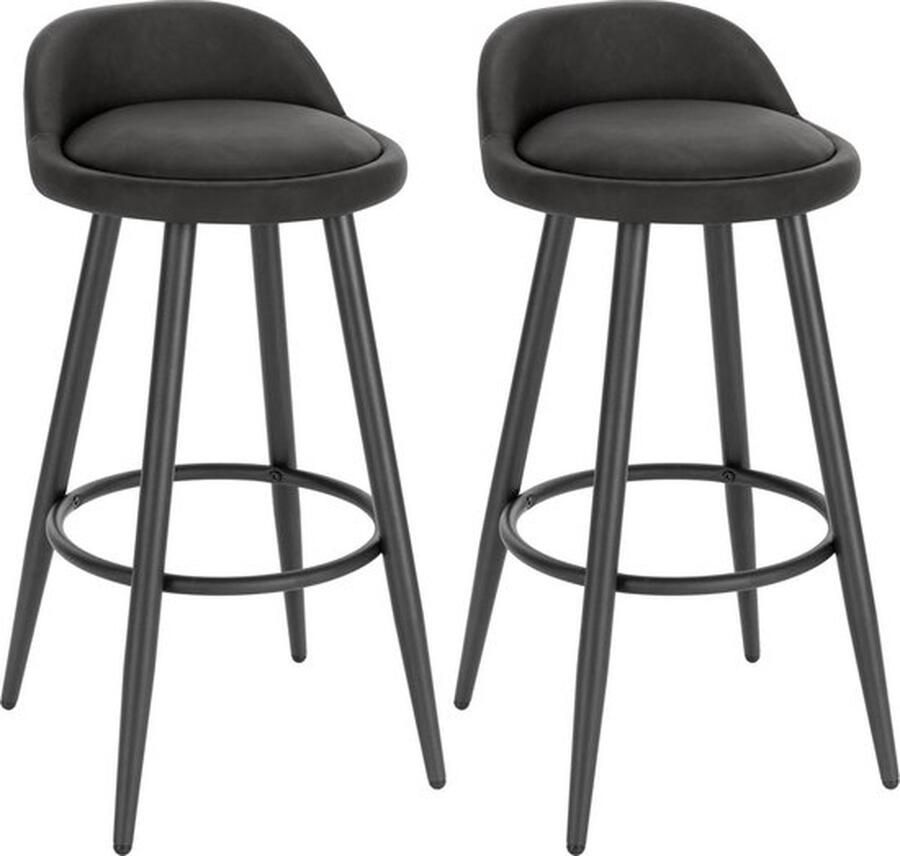 Mrs. Jones Barkruk Barkrukken Set van 2 Antraciet Leather Antraciet Zitvlak Leer Rond design met rugleuning Zithoogte 69 5 CM