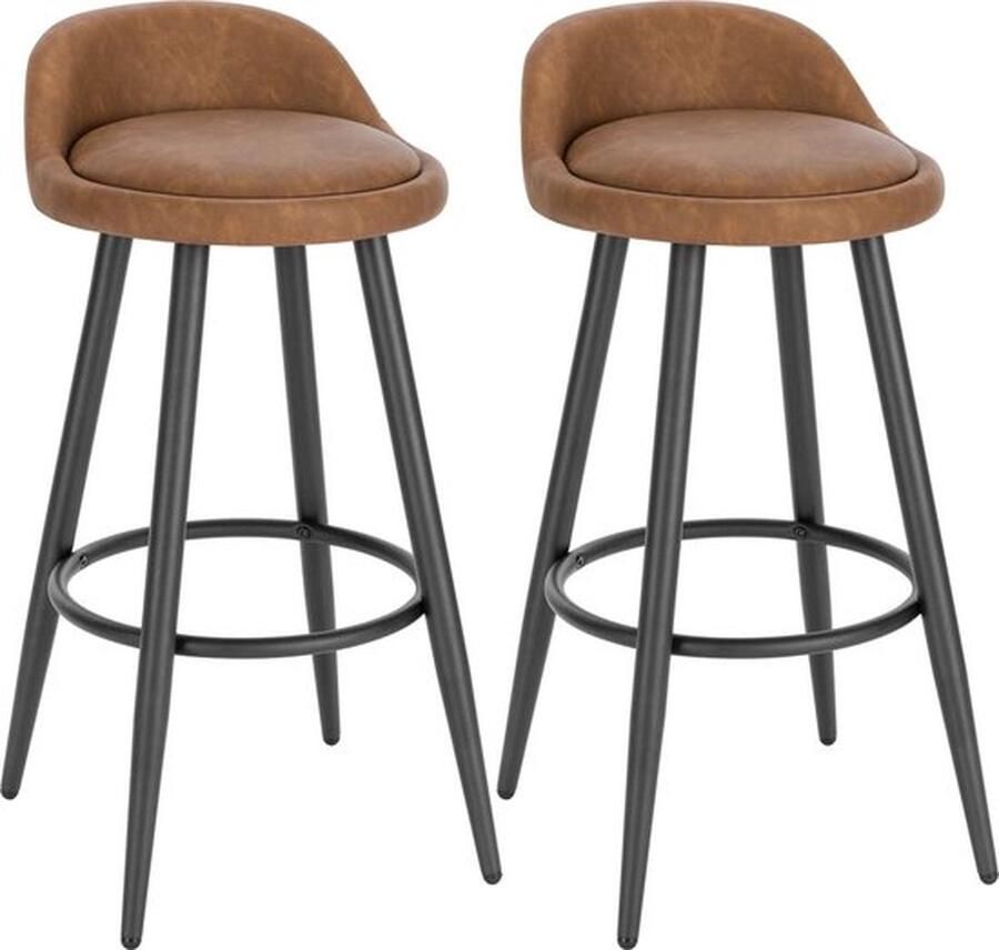 Mrs. Jones Barkruk Barkrukken Set van 2 Brown Leather Bruin Zitvlak Leer Rond design met rugleuning Zithoogte 69 5 CM