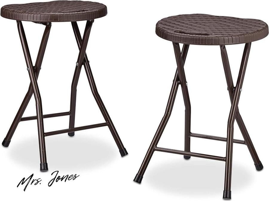 Mrs. Jones Barkruk Bastian Set van 2 Inklapbaar van Kunststof Rotan Look Weervast45x325x29 cm in het Bruin