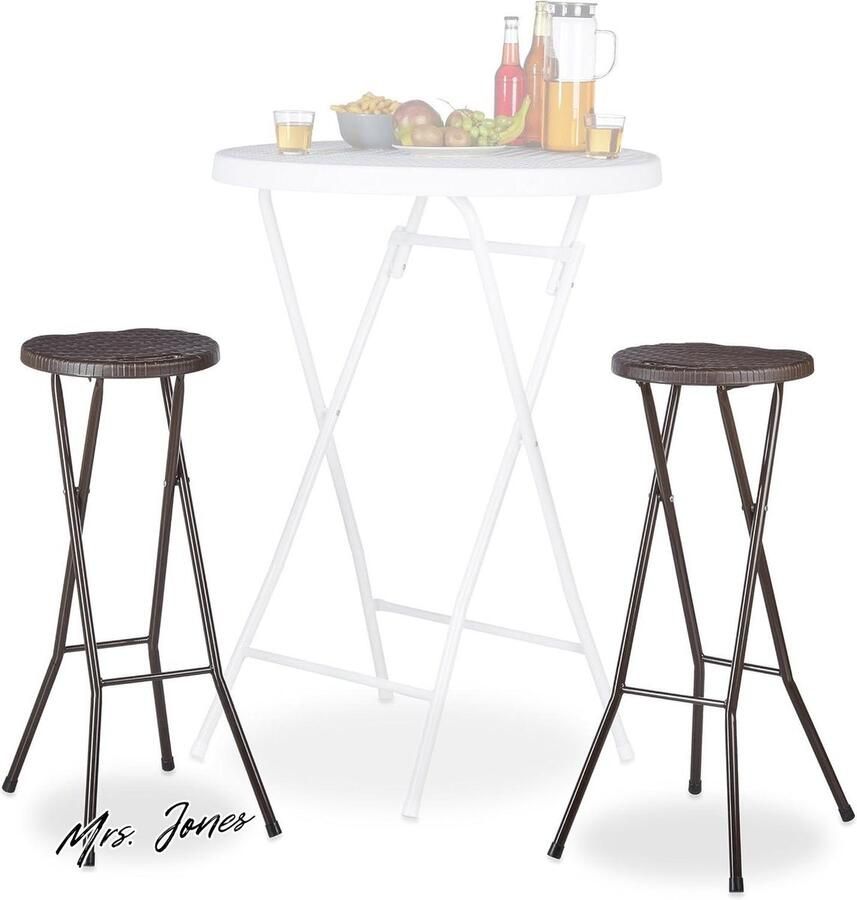 Mrs. Jones Barkruk Inklapbaar Bastian 2 Stuks Weerbestendig 80 Cm Hoog Barstoel Kunststof Rond Bruin