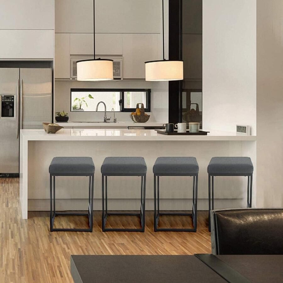 Mrs. Jones Barkruk met voetsteun ontbijtbarstoel van Pu lederen beugels keuken eetkamer caféstoel voor binnen en buiten zwart comfortabel duurzaam