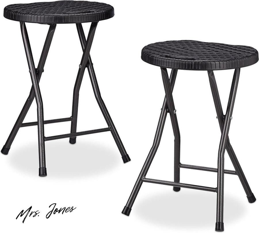 Mrs. Jones Barkruk Set Van 2 Inklapbaar Weerbestendig Zwart 45x32.5x29 Cm