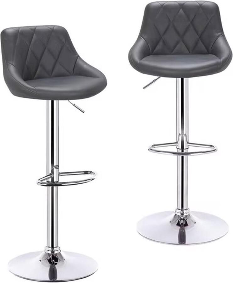 Mrs. Jones Barkruk Zwart Kruk Barkrukken set van 2 Met rugleuning PU Leer Draaibaar Hoogte verstelbaar Voetensteun Zwart