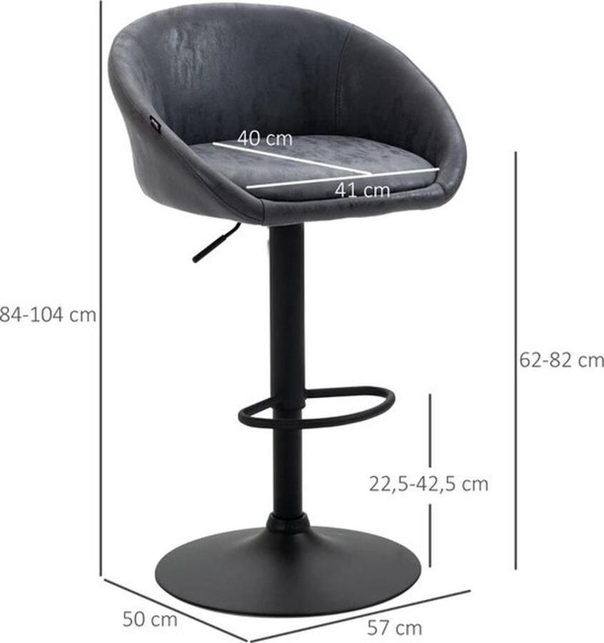 Mrs. Jones Barkrukken Set van 2 Met rugleuning Draaibaar In hoogte verstelbaar 57 x 50 x 84-104 Stevige kwaliteit