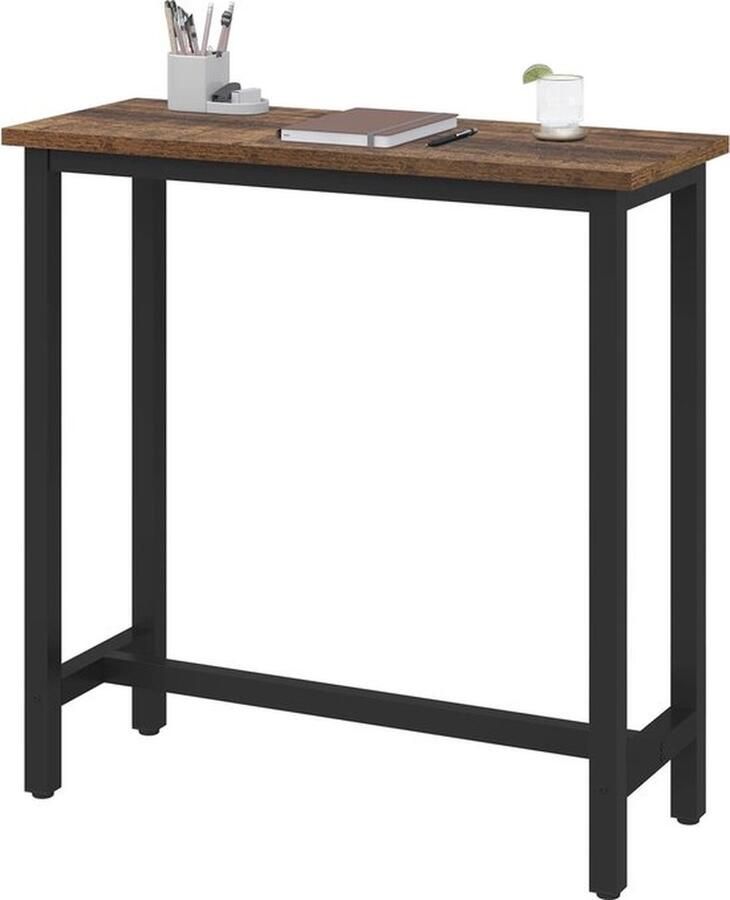 Mrs. Jones Bartafel Keuken Vintage Koffietafel Koffiebar Stalen Frame Houten Blad 100 x 40 x 100 CM Zwart Frame Donkerbruin Blad