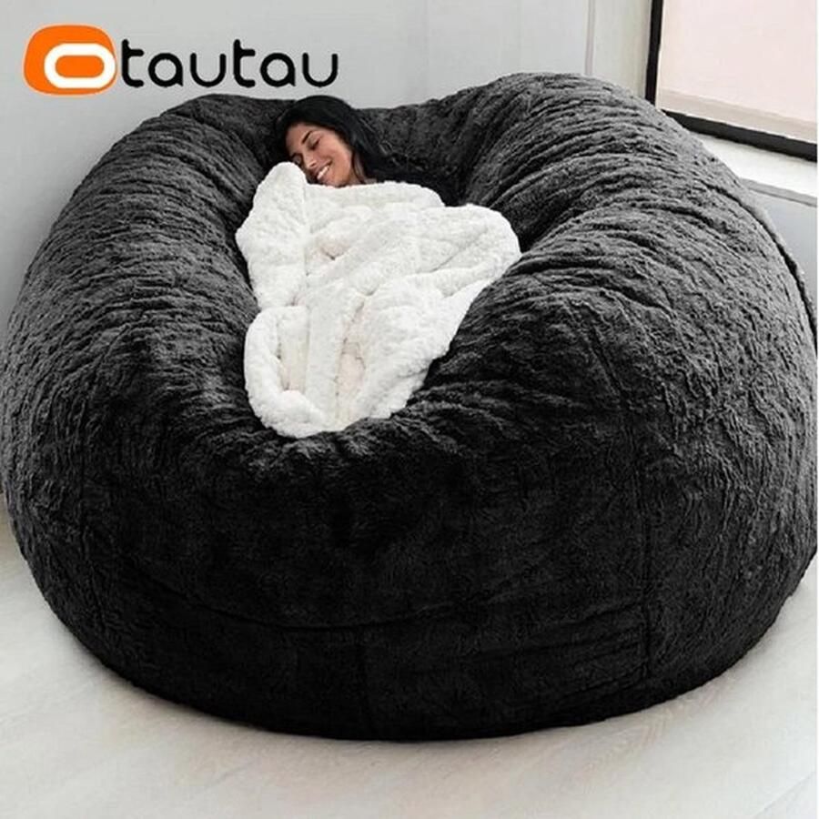 Mrs. Jones Bean Bag Stoelhoes (Alleen hoes geen vulling) Oversized Ronde Zachte Pluizige PV Fluweel Wasbaar Luie Sofa Dekbedovertrek Woonkamer Slaapkamer Meubelbekleding Zwart