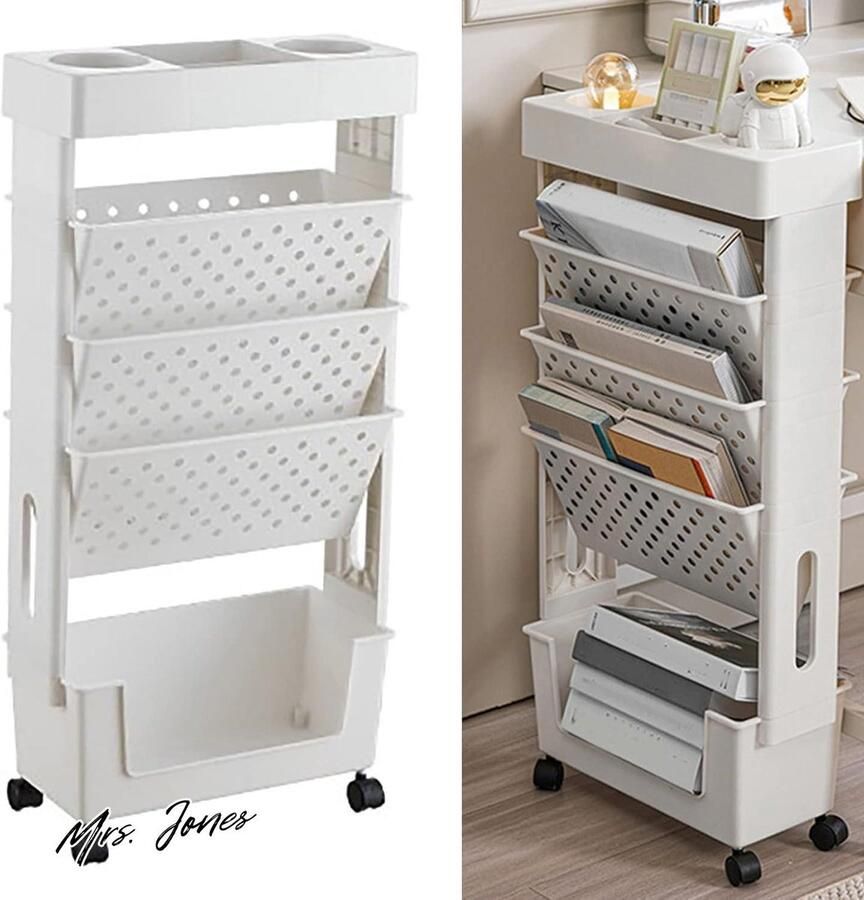 Mrs. Jones Beweegbare boekenkast meerlaagse capaciteit praktisch voor thuis (wit)