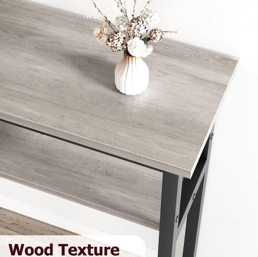 Mrs. Jones Bijzettafel Bank tafel Lange tafel Wandtafel Industrieel Grijs hout Zwart metaal 180x20x100cm