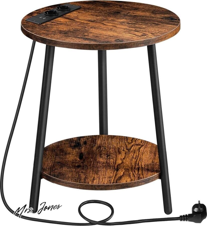 Mrs. Jones Premium Collection Bijzettafel Laadstation Ronde salontafel 2 niveaus Vintage bruin Zwart