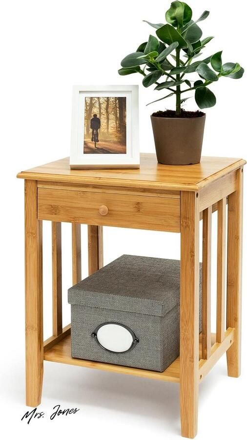 Mrs. Jones Bijzettafel met lade 515x405x305 cm Natuurlijk nachtkastje van robuust hout