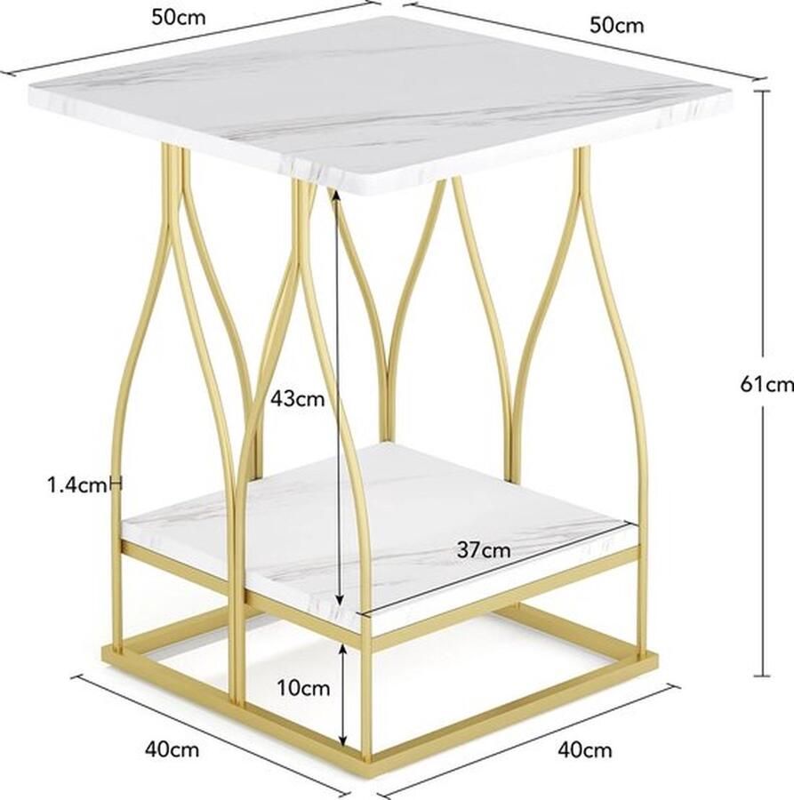 Mrs. Jones Bijzettafel met Marmerlook Luxe Uitstraling Delicate Afwerking Stabiel Frame 50 x 50 x 61