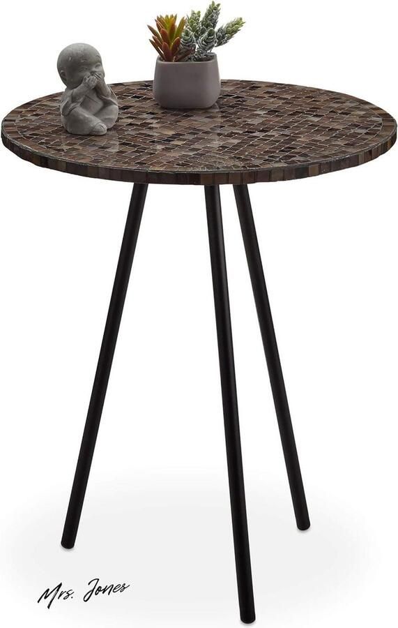 Mrs. Jones Bijzettafel Mozaïek Ronde Siertafel Handgemaakt HxD 50 x 41 cm Bruin