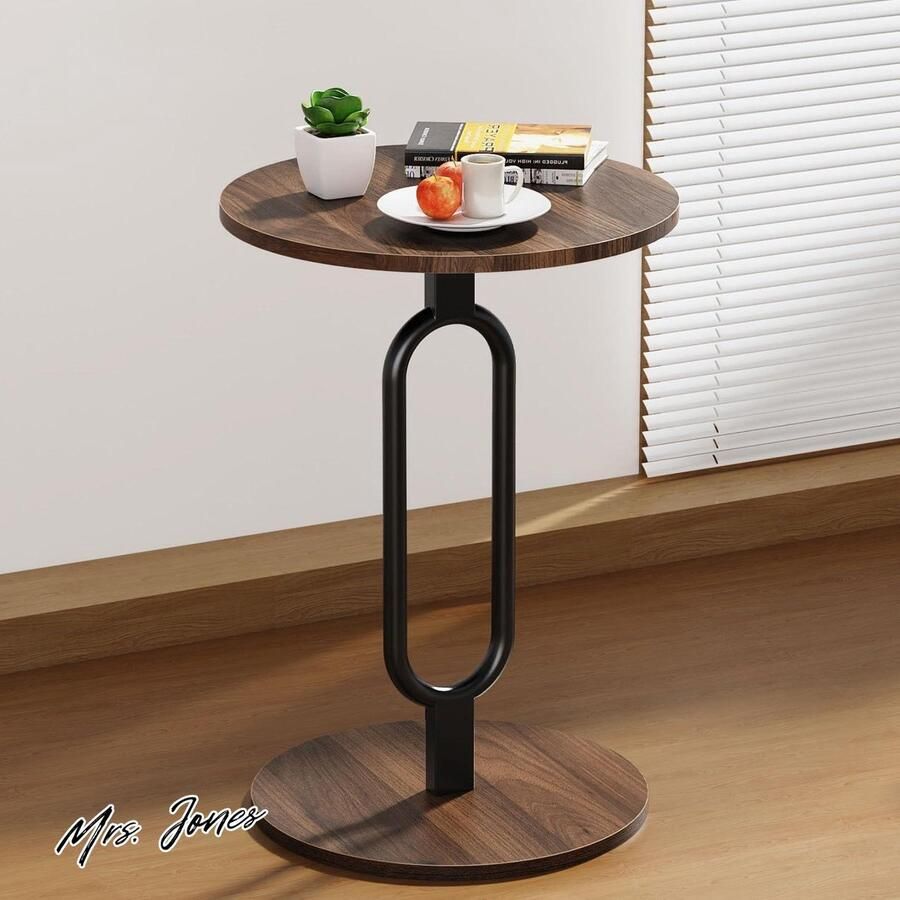 Mrs. Jones Bijzettafel rond hout notenhout look- kleine tafel tafelblad bijzettafel- 40 cm Ø hoogte 60 cm woonkamertafel voor de bank