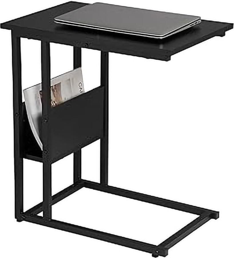 Mrs. Jones Bijzettafel Salontafel Metaal met Hout Nachtkastje Bedtafel – Laptoptafel Frame Van Metaal Koffietafel 55x36x59.5cm- zwart