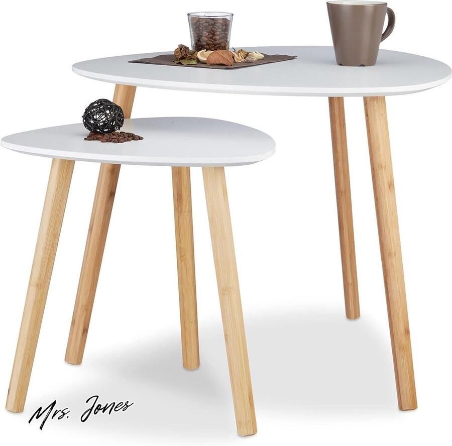 Mrs. Jones Bijzettafel set van 2 ruimtebesparend Scandinavisch design voor bloemen en decoratie woonkamer wit