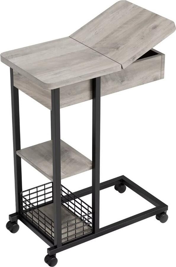 Mrs. Jones Bijzettafel Sidetable Eindtafel Koffietafel Industrieel Met opbergvak Op wieltjes Hout en metaal Grijs Zwart