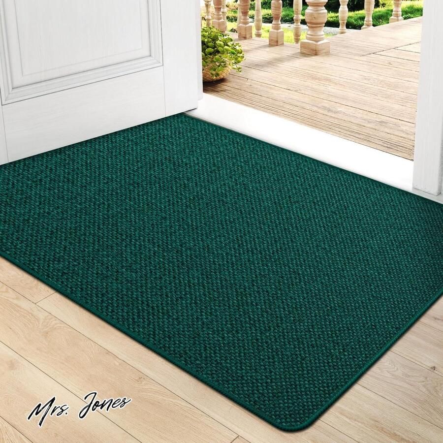 Mrs. Jones Binnendeurmat antislip vuilvanger absorberend kleed voordeurmat voor entree wasbaar laag profiel modderige schoenen poten 80 x 120 cm groen