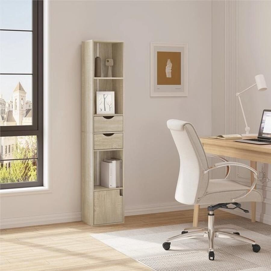 Mrs. Jones Boekenkast 30X158X24Cm Vrijstaand kast Eiken Opbergkast Decoratiekast Organizer Voor Woonkamer Decor