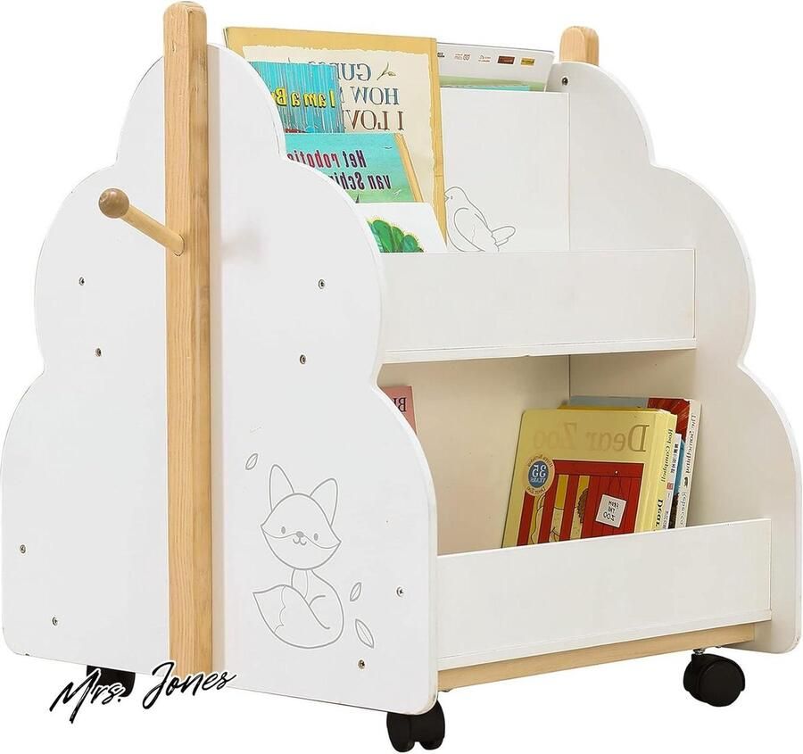 Mrs. Jones Boekenplank Boekenkast Hout 2-in-1 Mini-rek Kinderen 1-5 Jaar Laag Massief Woonkamer Slaapkamer Verjaardagscadeau Witte Vogel