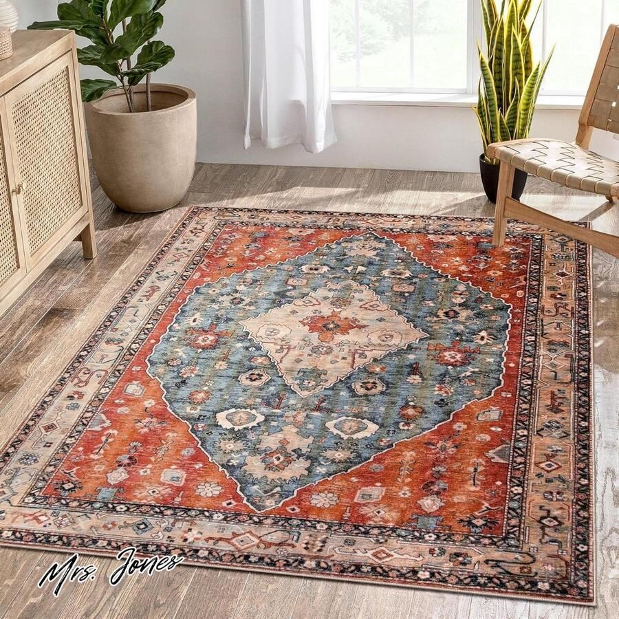 Mrs. Jones Boho tapijt wasbaar laagpolig groot antislip vintage tapijt oosterse kunstwol slaapkamer eetkamer 150 x 210 cm
