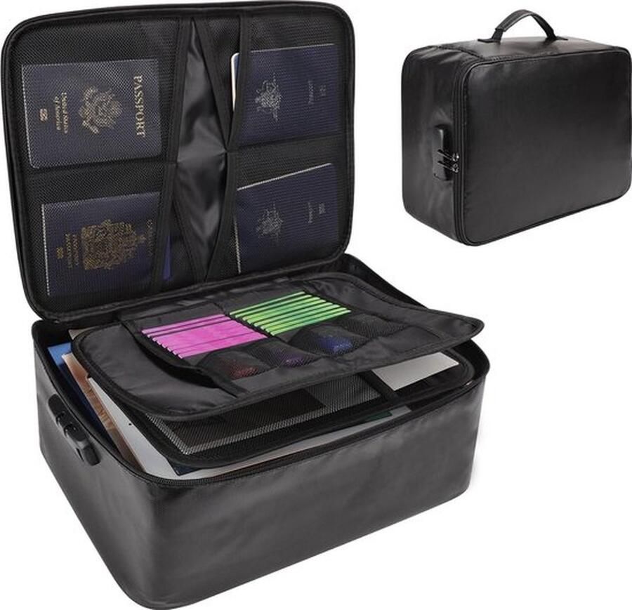 Mrs. Jones Brandwerende Documententas Brandwerende Zak Brandwerende Tas Zwart 36x27x15cm Compartimenten