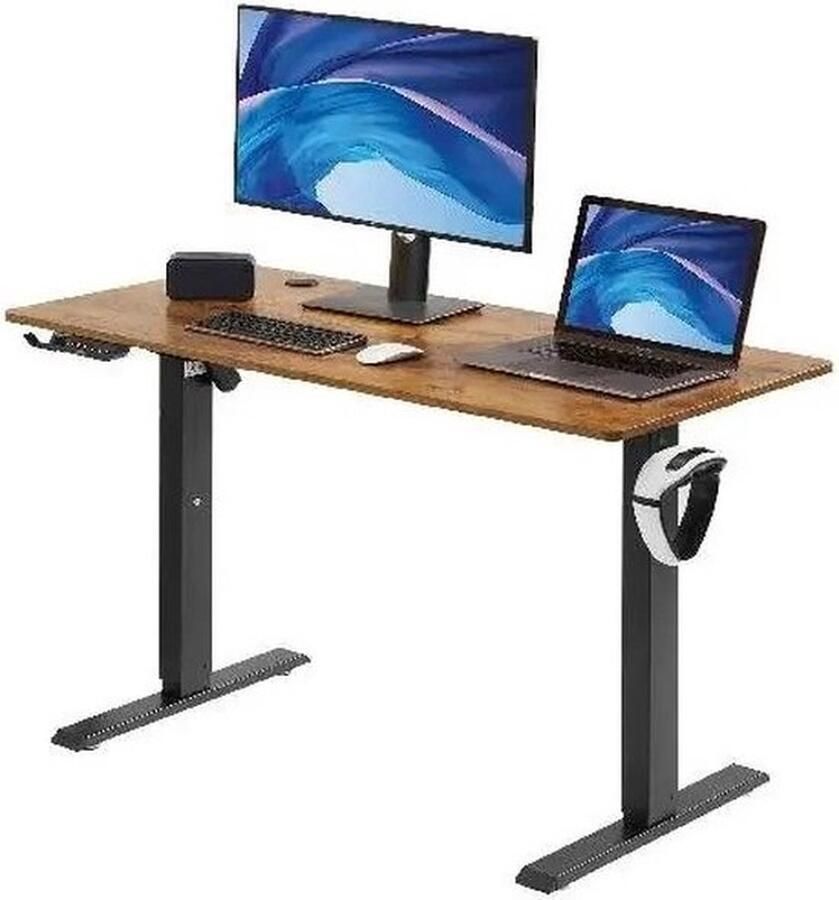 Mrs. Jones Bureau Hoogte verstelbaar elektrisch Bureau Stoel 140 x 70 cm Sta-bureau Bureaulamp Hoekbureau Verstelbare geheugenbediening Groot computerbureau 82 kg belastbaar Bruin bureau pc-tafel zit en sta-bureau