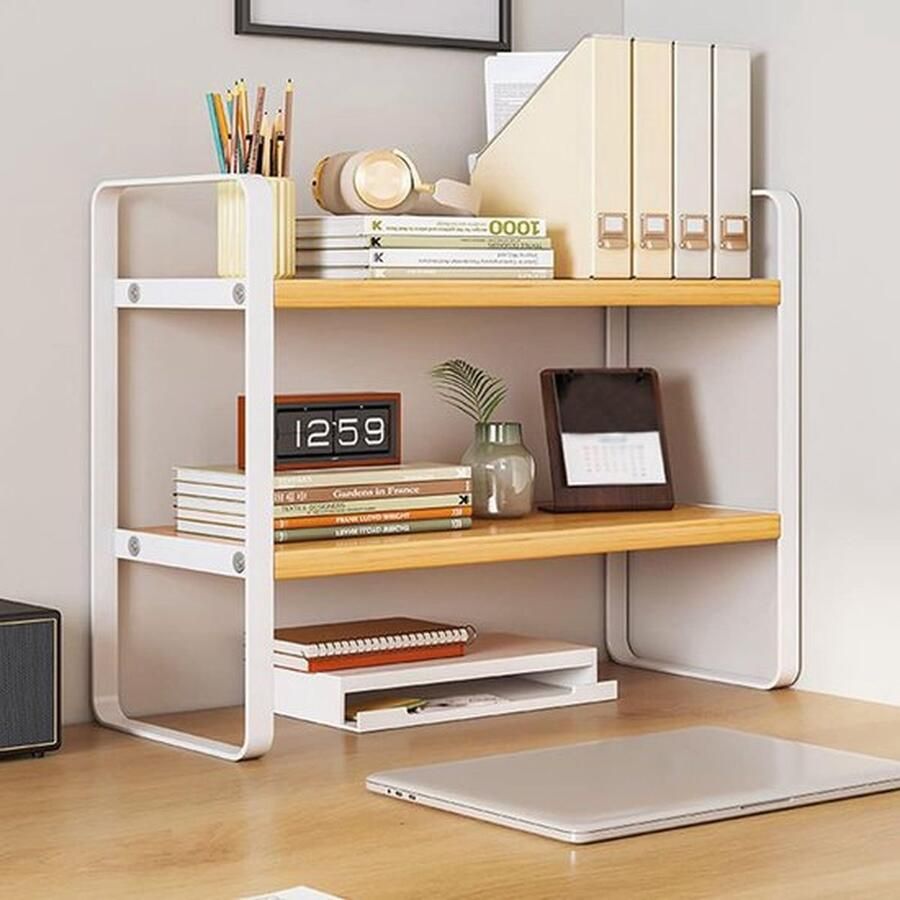 Mrs. Jones Bureau-organizerrek Bureau-opbergrek Houten bureau Boekenplank (wit + hout)