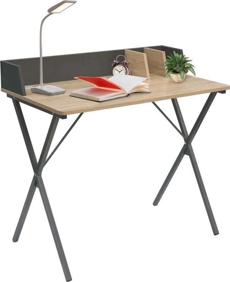 Mrs. Jones Bureau Werktafel Computer desk Inklapbaar Compact Verplaatsbaar Licht eiken Metaal 90 x 50 x 73 cm