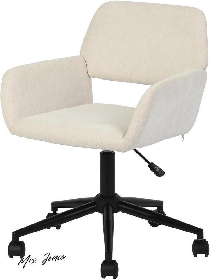Mrs. Jones Bureaustoel chenille stof in hoogte verstelbare draaistoel ergonomische bureaustoel beige kantoor slaapkamer werkkamer