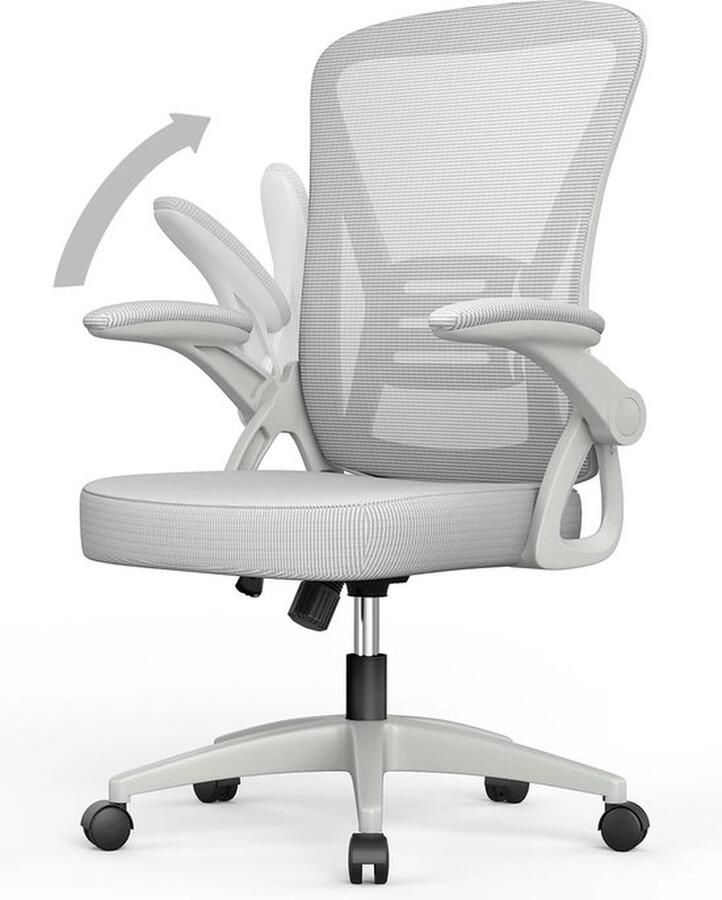 Mrs. Jones Bureaustoel Ergonomische Stoel Fauteuil met 90° opklapbare armleuning Lendensteun In hoogte verstelbaar Grijs