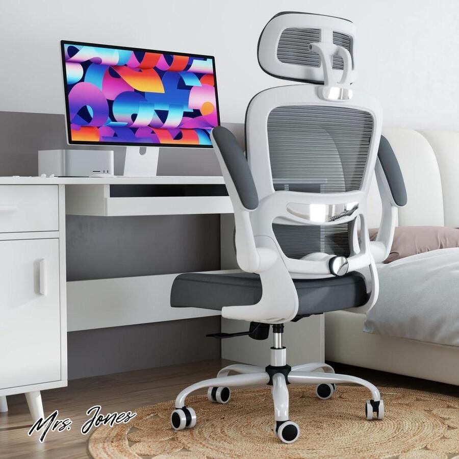 Mrs. Jones Bureaustoel hoogte verstelbaar draaistoel grijs