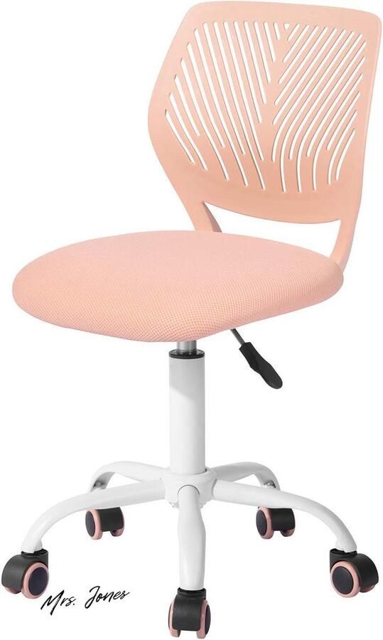 Mrs. Jones Bureaustoel verstelbare draaibare bureaustoel stoffen zitting ergonomische bureaustoel zonder armleuning lichtroze-huis-kantoor