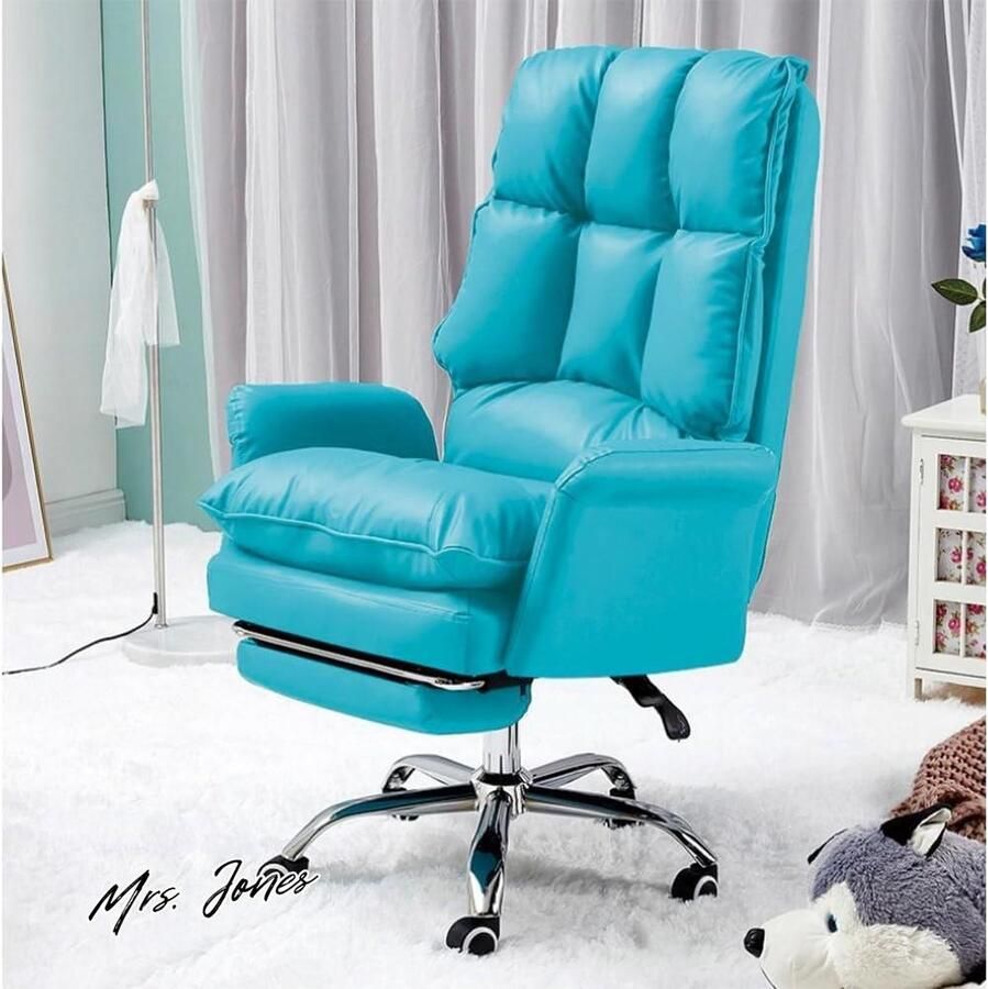 Mrs. Jones Bureaustoel verstelbare rugleuning hoge bekleding lounge met voetensteun ergonomisch design ideaal voor slaapkamer thuis werkkamer werk lichtblauw in hoogte verstelbaar ergonomische stoel